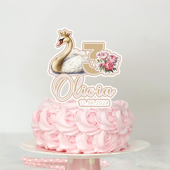 Elegant Swan Princess Birthday Cake Topper - Custom Royal Party Decor - Personalized Swan with Crown Keepsake, Any Age Handmade Gift