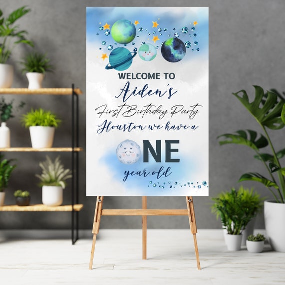 Space Birthday Welcome Sign Template, Blue Galaxy Birthday Party Signs, Houston We Have a One Year Old, Stars Birthday Banner, #SBB