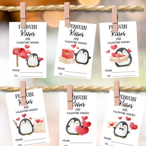 Pinguin Valentinstag Schulkarten, Kinder Klassenzimmer druckbare Valentinstagskarte, bearbeitbare Kinder Valentinstag Karten, #Vale