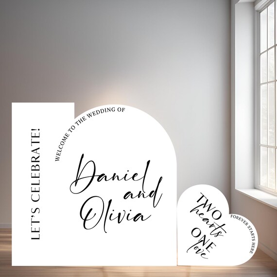 Modern Black and White Wedding Welcome Sign | Unique Foam Board Wedding Sign with Heart, Arch, or Rectangle Shape | Minimalist Wedding Decor