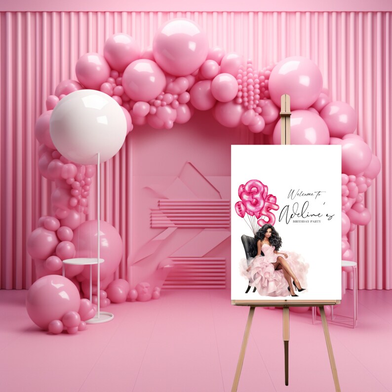 Editable Pink Doll Party Welcome Sign Personalized African Doll ...