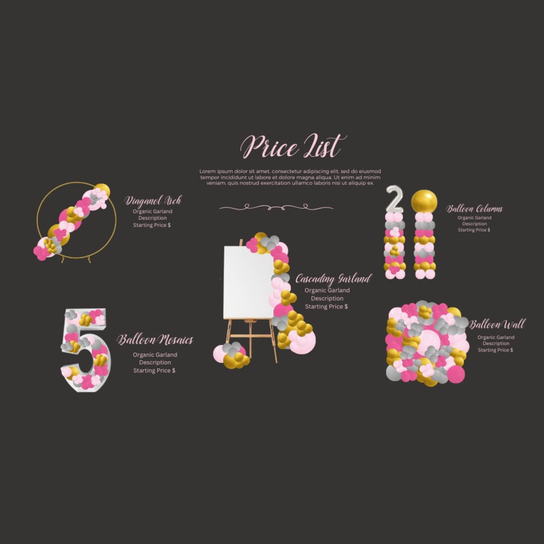 Digital Editable Balloon Menu Canva Template for Balloon Business