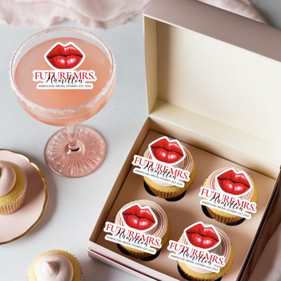 Personalized Lip Edible Toppers for Bridal Shower | Kiss the Miss Cake, Cupcake & Cocktail Toppers | Bride to Be Party Decor