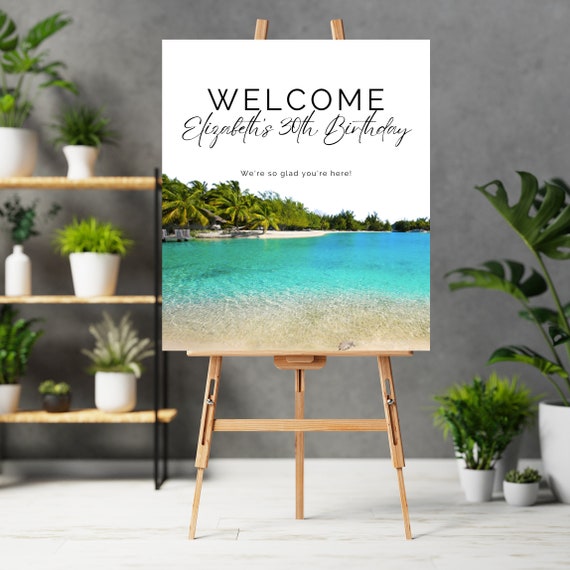 Bora Bora Birthday Welcome Sign, French Polynesia Beach Banner, Vacation Beach Weekend Backdrop, Instant Download, #BBI