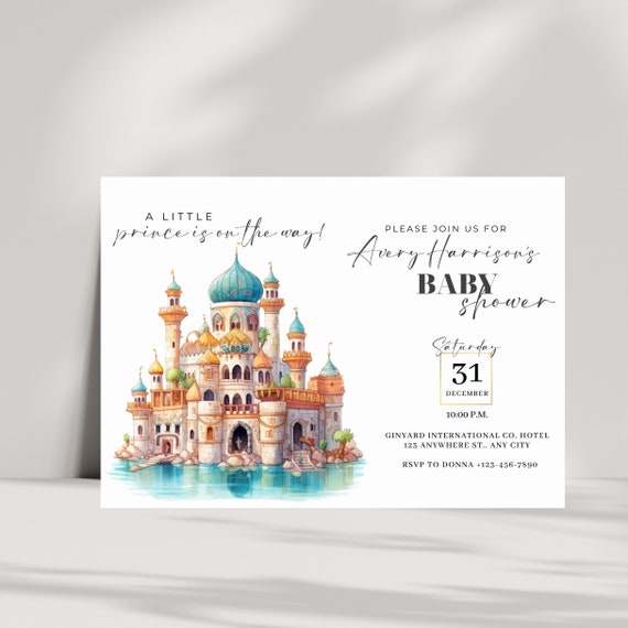 DIY Printable Blue Castle Baby Shower Invitation - Editable Template A Little Prince on the Way Party, Fairytale Theme, Custom Royal Invite