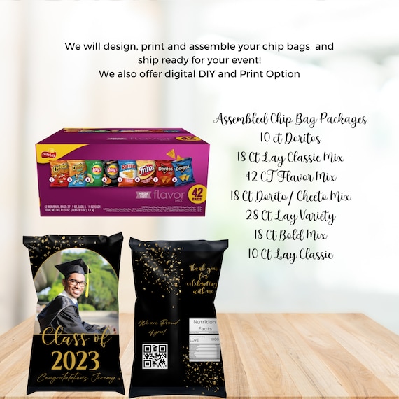 Graduation Party Assembled Chip Bags 2024, Personalized Party Favor Bag, Custom Photo Treat Bag, Assembled, Digital and Print, #PCB