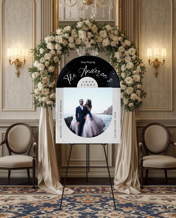 Photo Vinyl Record Welcome Sign | Custom Album Cover Foam Board Sign | Wedding Welcome Sign | Personalized Record Jacket Decor