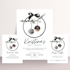Christmas Baby Shower Invitation, Baby Shower Bundle, Baby Shower Invitation, Books for Baby Card, Ornament Diaper Raffle For Baby