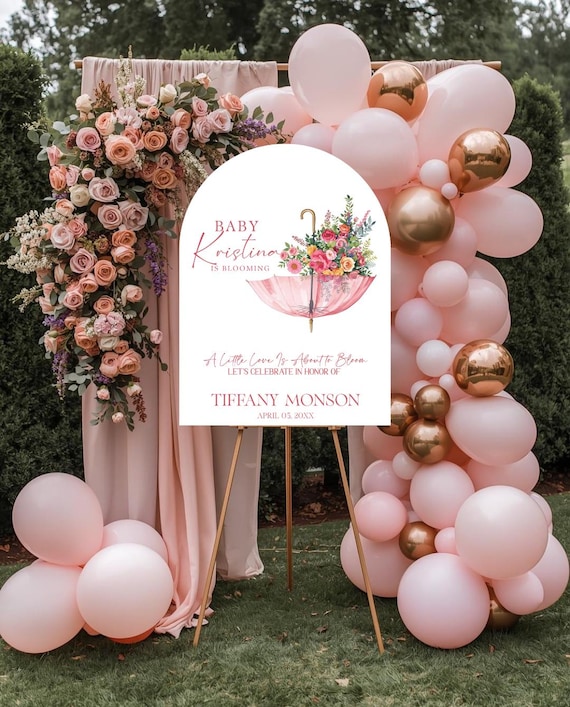 Baby Shower Welcome Sign, Baby Girl in Bloom Sign, Pink Floral Baby Shower Decor, Personalized Welcome Sign, Spring Baby Shower