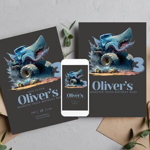 Monster Truck Birthday Invitation Template, Race Car First Birthday Invite, Monster Jam Party, Birthday Printable Invitations