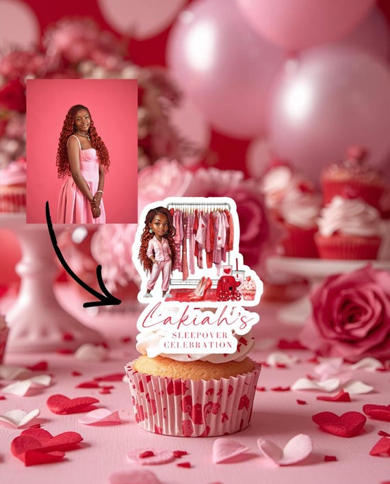 Custom Girls Night In Cake Topper – Personalized Sleepover, Birthday, Galentine Cupcake Topper from Photo