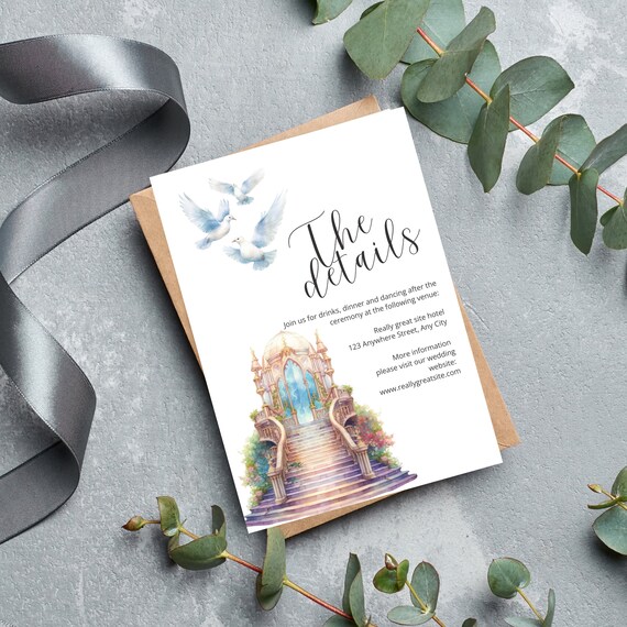 Fairytale Wedding Printable Detail Card, Wedding Staircase Party Details Template, Happily Ever After, Enchanted Wedding Decor