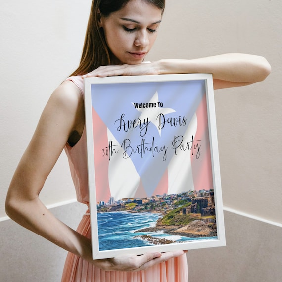 Puerto Rico Welcome Sign Template, Editable San Juan Birthday Banner, Puerto Rico Skyline Printable, Customizable Puerto Rico Party Deco