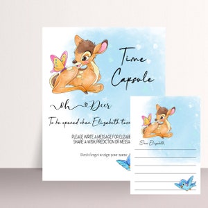 Afdrukbare Blue Oh Deer verjaardag tijdcapsule teken, bewerkbare herten verjaardag tijdcapsule kaarten, herten thema sjabloon, print en digitaal, #ODB