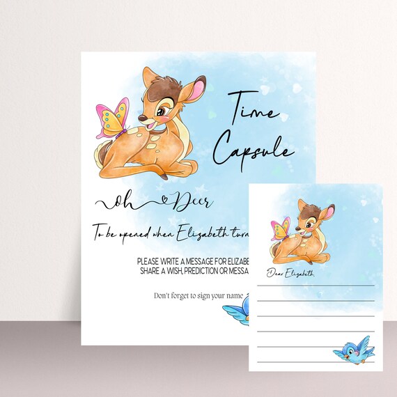 Printable Blue Oh Deer Birthday Time Capsule Sign, Editable Deer Birthday Time Capsule Cards, Deer Themed Template, Print and Digital, #ODB