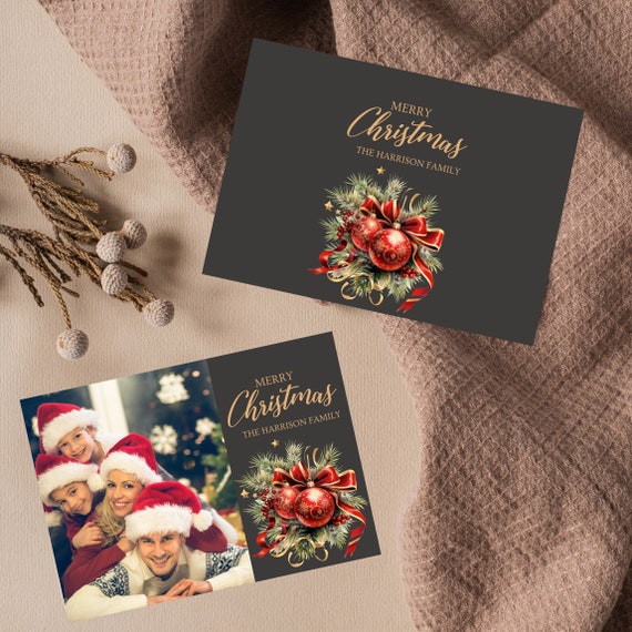 Christmas Photo Card Template, Photo Holiday Card, Merry Christmas, Winter Ornament Printable, Editable Template photo card