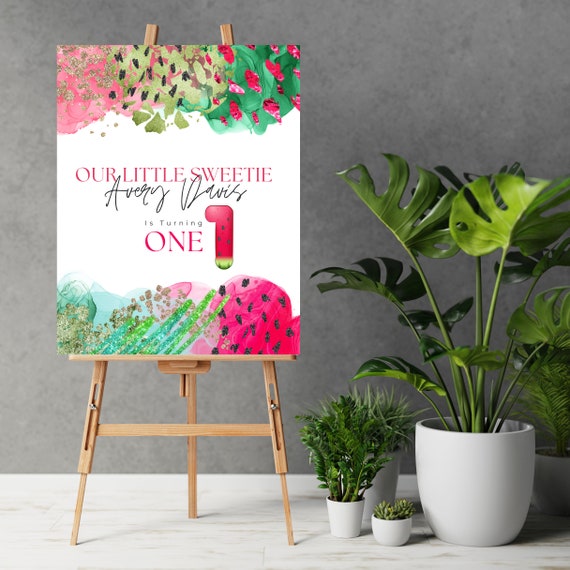 Watermelon Birthday Welcome Sign, Pink Watermelon Party Banner, Our Little Sweetie Welcome Tapestry, Print and Digital #MBP