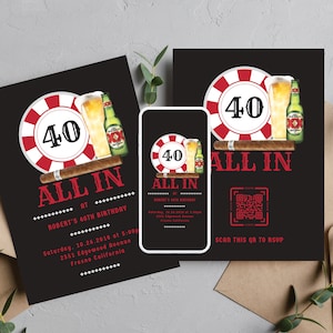 Poker Chip Las Vegas Casino verjaardagsuitnodiging, Poker Night uitnodigen, Las Vegas themafeest, gokken Party Decor, aanpasbare uitnodigen