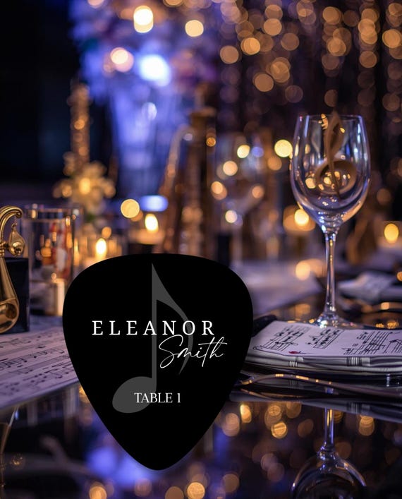 Guitar Pick Table Numbers & Guest Name Cards – Wedding Table Assignments, Music Themed Place Cards, Custom Seating Cards