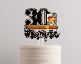 Custom Handmade Personalized Whiskey and Cigars 3D Cake Topper Birthday Parties - Unique Decor, Whiskey Lover Gift, Customizable Keepsake