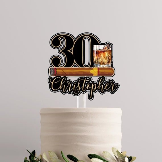 Custom Handmade Personalized Whiskey and Cigars 3D Cake Topper Birthday Parties - Unique Decor, Whiskey Lover Gift, Customizable Keepsake