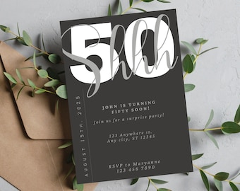 Surprise Birthday invitation Template, Shhh... its a surprise, Any age, Surprise Invite, Adult Party, Birthday Surprise, Instant Download