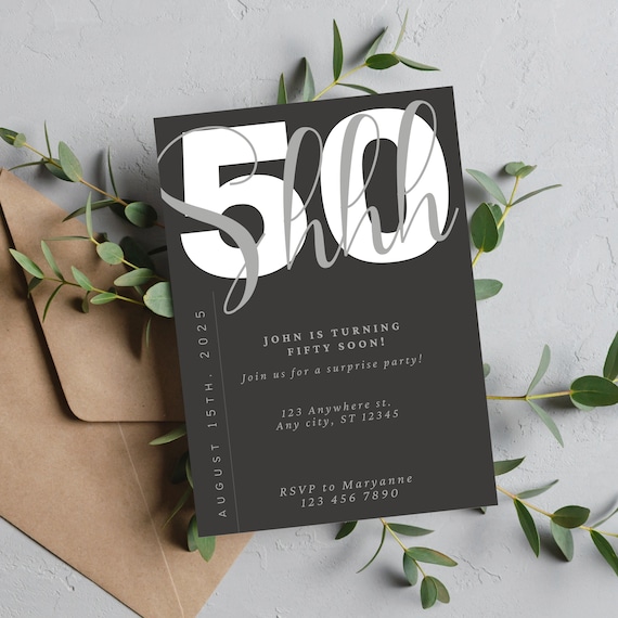 Surprise Birthday invitation Template, Shhh... its a surprise, Any age, Surprise Invite, Adult Party, Birthday Surprise, Instant Download