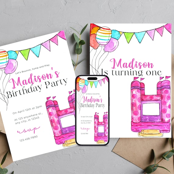 Bounce House Birthday Party Invitation Template, Bounce and Play Bday Invite, Bounce House Printable, Print and Digital, #BBP