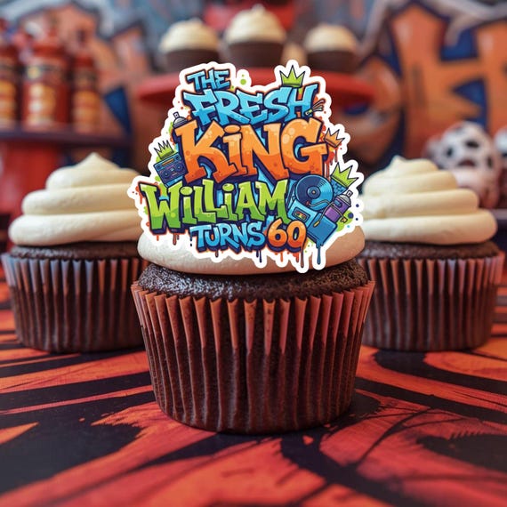 Graffiti Name & Age Edible Cupcake Toppers | Custom Birthday Street Art Theme | Hip Hop Urban Party Decor