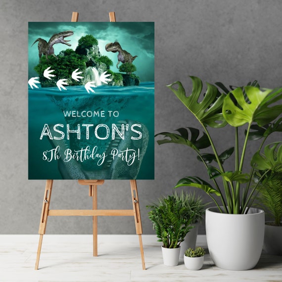 Editable T-Rex Welcome Sign Template, Dinosaur Birthday Party Sign, Printable Dinosaur Birthday Party Decoration, Instant Download