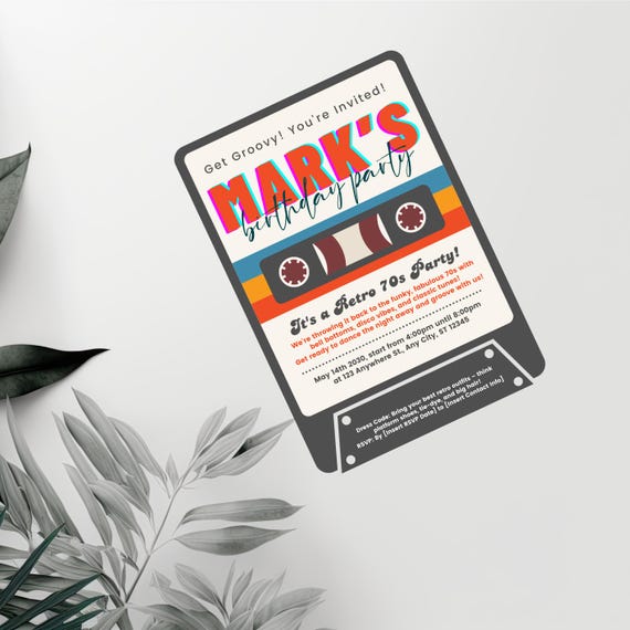Retro 70s Cassette Invitation | Custom 70s Party Invite | Groovy Save the Date | Retro Birthday or Event Invitation