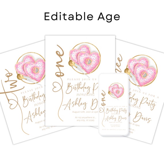 Editable Love Birthday Invitation Template, Custom Any Age Love Invite,  Personalized Birthday Party  Pink And Gold Heart Invitations
