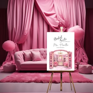Editable Pink Bridal Suite Sign - Customizable Pink-themed Bridal Signs for Dressing Room Decor - Wedding Day Banner Decor
