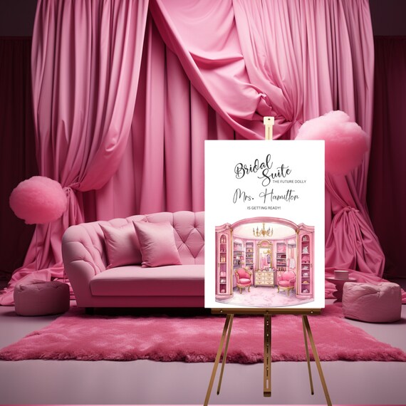 Editable Pink Bridal Suite Sign - Customizable Pink-themed Bridal Signs for Dressing Room Decor - Wedding Day Banner Decor