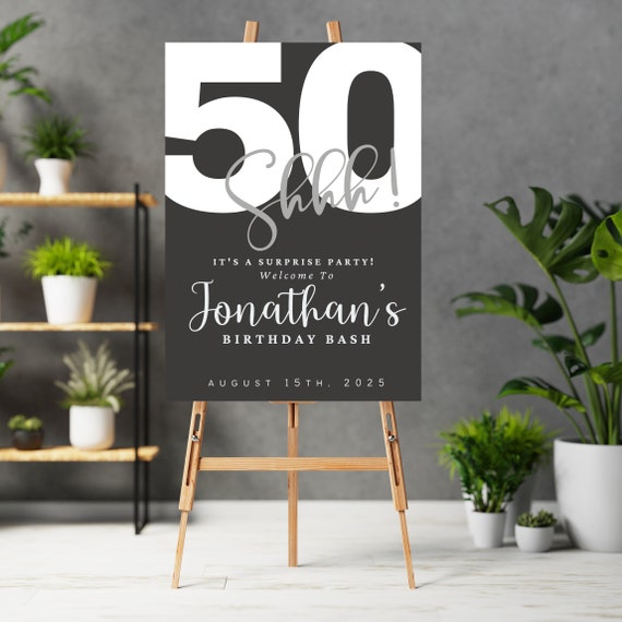 Surprise Birthday Party Welcome Sign Template, Shhh... its a surprise, Any age, Surprise Celebration Banner, Adult Party, Birthday Surprise