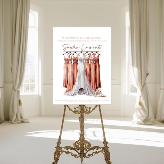 Bridal Suite Welcome Sign | Custom Bride & Bridesmaid Illustration | Personalized Getting Ready Sign | Wedding Morning Decor Printable