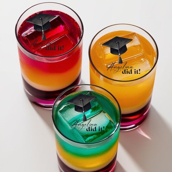 Edible Graduation Drink Toppers | Custom Name Cupcake Toppers for Graduation Party | Personalized Cake Decorations for Grad Celebration