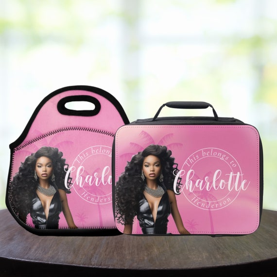 Personalized Insulated Lunch Bag for Girls, Pink African Doll Theme, Back to School Lunch Tote, Custom Name Bag, #LNCH
