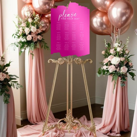 Custom Hot Pink Acrylic Wedding Seating Chart - Personalized Bridal Sign, Modern Wedding Signage, Elegant Reception Sign, Pink Event Decor