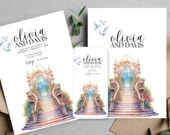 Fairytale Wedding Printable Invitation, Wedding Staircase Party Invite Template, Happily Ever After Invitations, Enchanted Wedding Invites