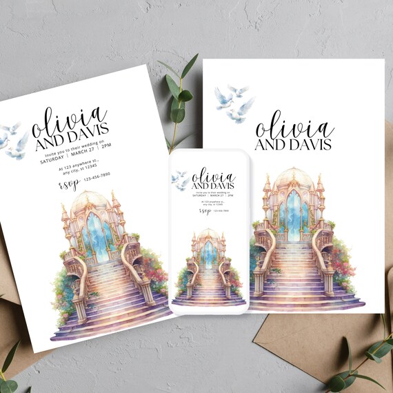 Fairytale Wedding Printable Invitation, Wedding Staircase Party Invite Template, Happily Ever After Invitations, Enchanted Wedding Invites