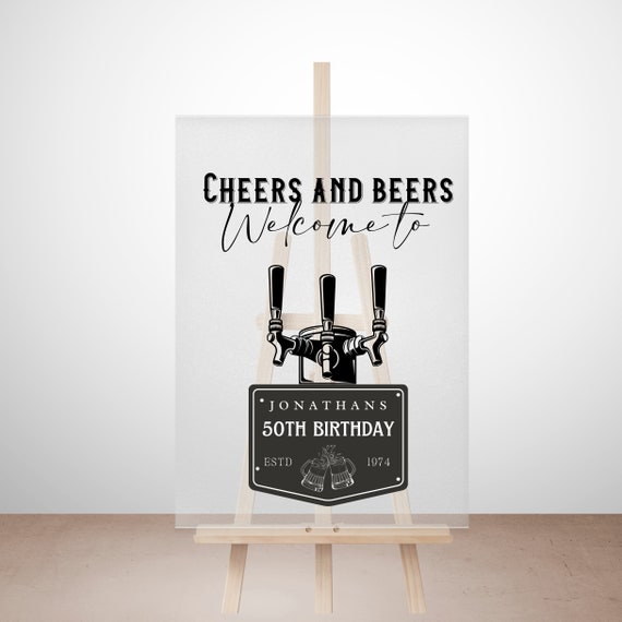 Editable Cheers and Beers Birthday Party Welcome Sign - Customizable Acrylic Decor, Any Age, Personalized Beer Tap Banner, Cheers & Beers