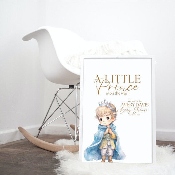 Prince Baby Shower Welcome Sign Template, Prince Printable Fairytale Theme Party Signs, A Little Prince is on the way Blue Banner
