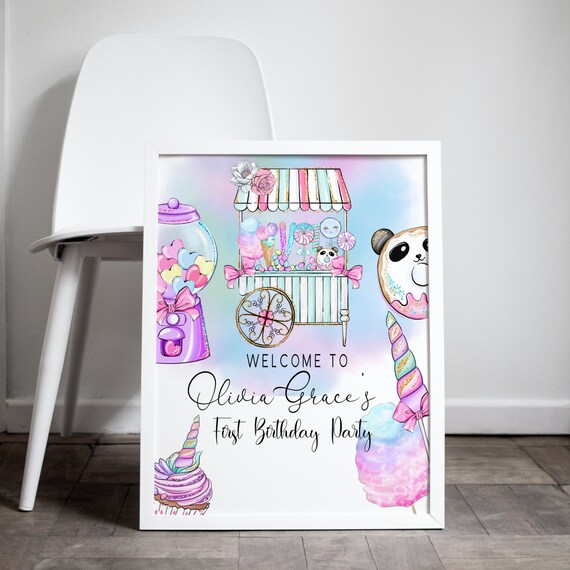 Sweet One Birthday Welcome Sign, Candy First Birthday Banner, Cotton Candy Printable, Editable Bday Template, Sweets Party Decor, #SOB