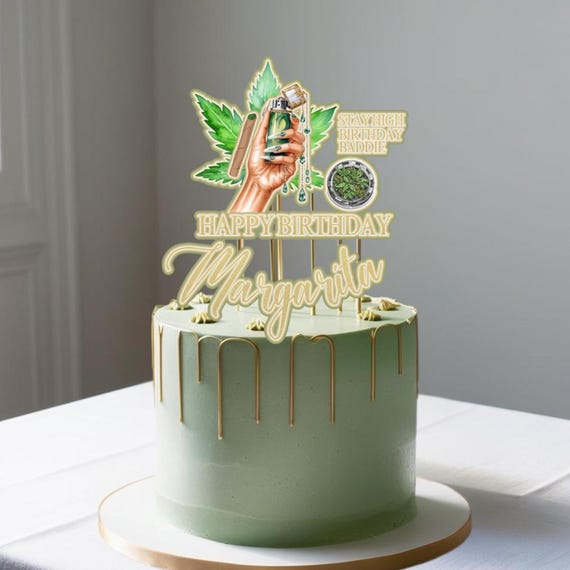 420 Birthday Cake Topper for Her - 3D Girly Weed Party Decor - Lit & Lovely Cake Topper - High Birthday Queen Topper - Puff Puff Pass Party