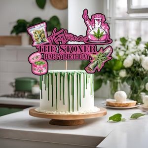 3D Marihuana Geburtstag Tortendeko mit Maritim, Name und Alter Stoner Party Dekor | Marihuana Blatt, Blunt & Weed Cupcake 420 Stoner