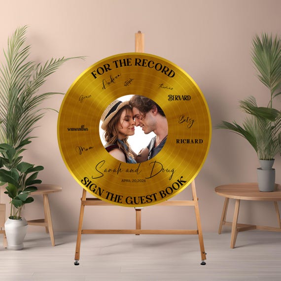 Custom Photo Record Guest Book Wedding Sign - Gold and Black Record Foam Board Sign, Personalized Vinyl Guest Book Wedding Decor