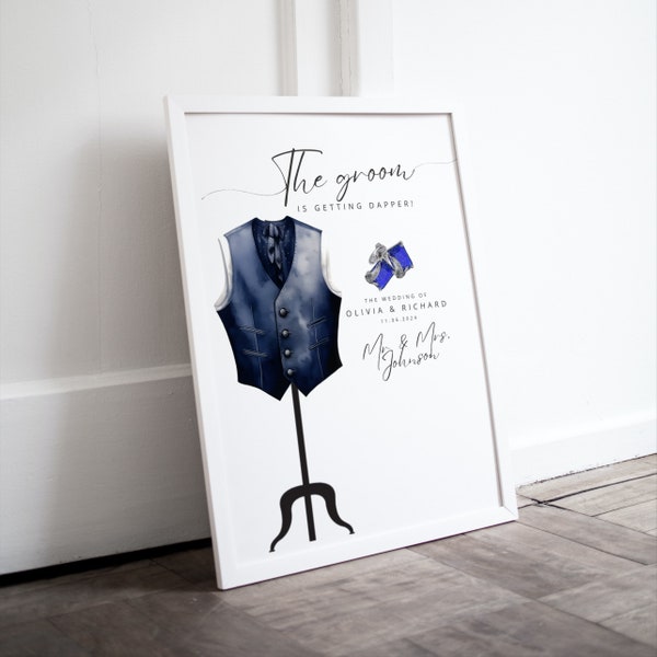 Groom Wedding Suite Welcome Sign, Groomsmen Dressing Room Banner, Grooms Suite Decor, Custom The Groom is Getting Dapper Signs