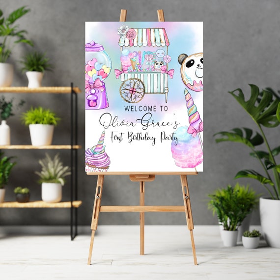 Sweet One Birthday Welcome Sign, Candy First Birthday Banner, Cotton Candy Printable, Editable Bday Template, Sweets Party Decor, #SOB