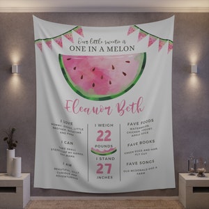 Watermelon Birthday Photo Milestone Sign, Pink Watermelon Party Banner, One in a Melon Welcome Tapestry, Print and Digital #MBP
